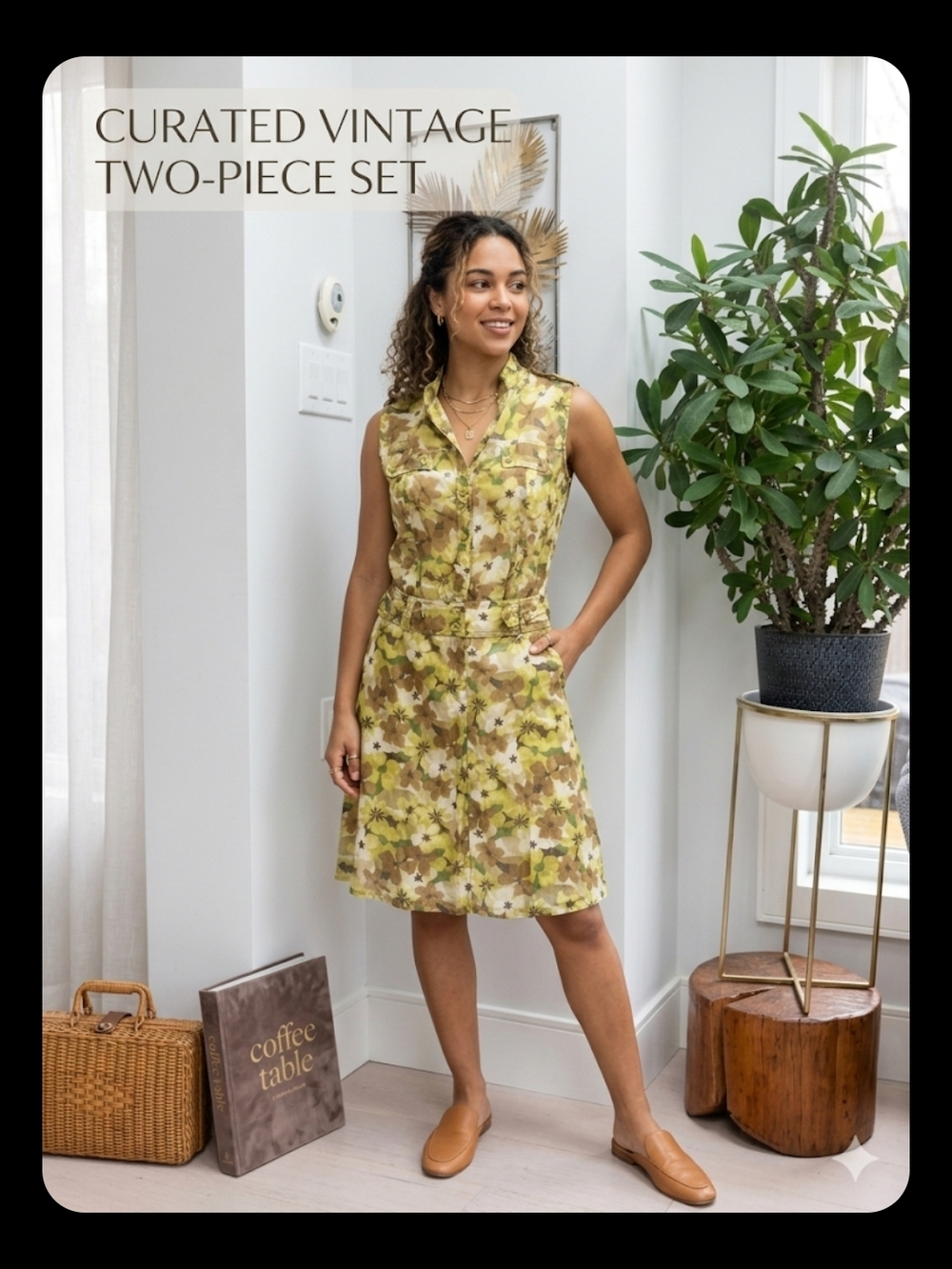 Curated Vintage Looking Two-Piece in Olive Floral